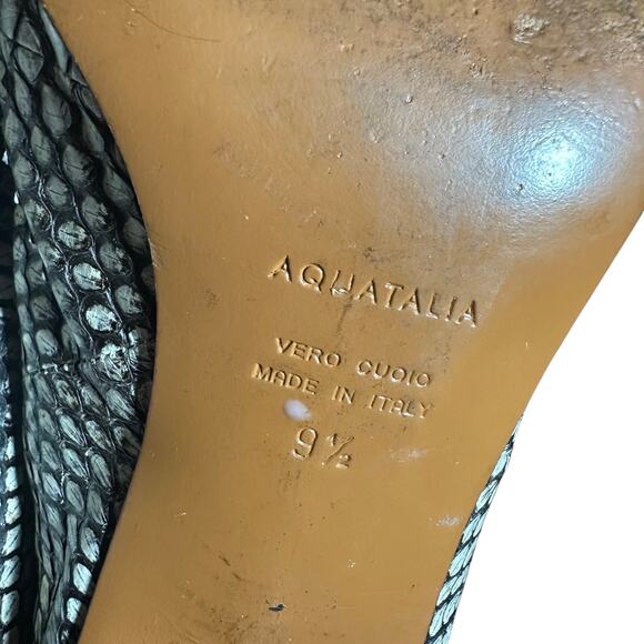 Aquatalia Python Embossed Leather Peep Toe Block Heel Mule 9.5 Italy - Picture 8 of 12